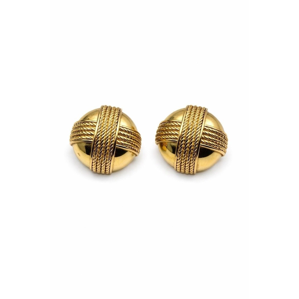 Vintage Couture Givenchy Dome Earrings Rope Cross Gold Tone